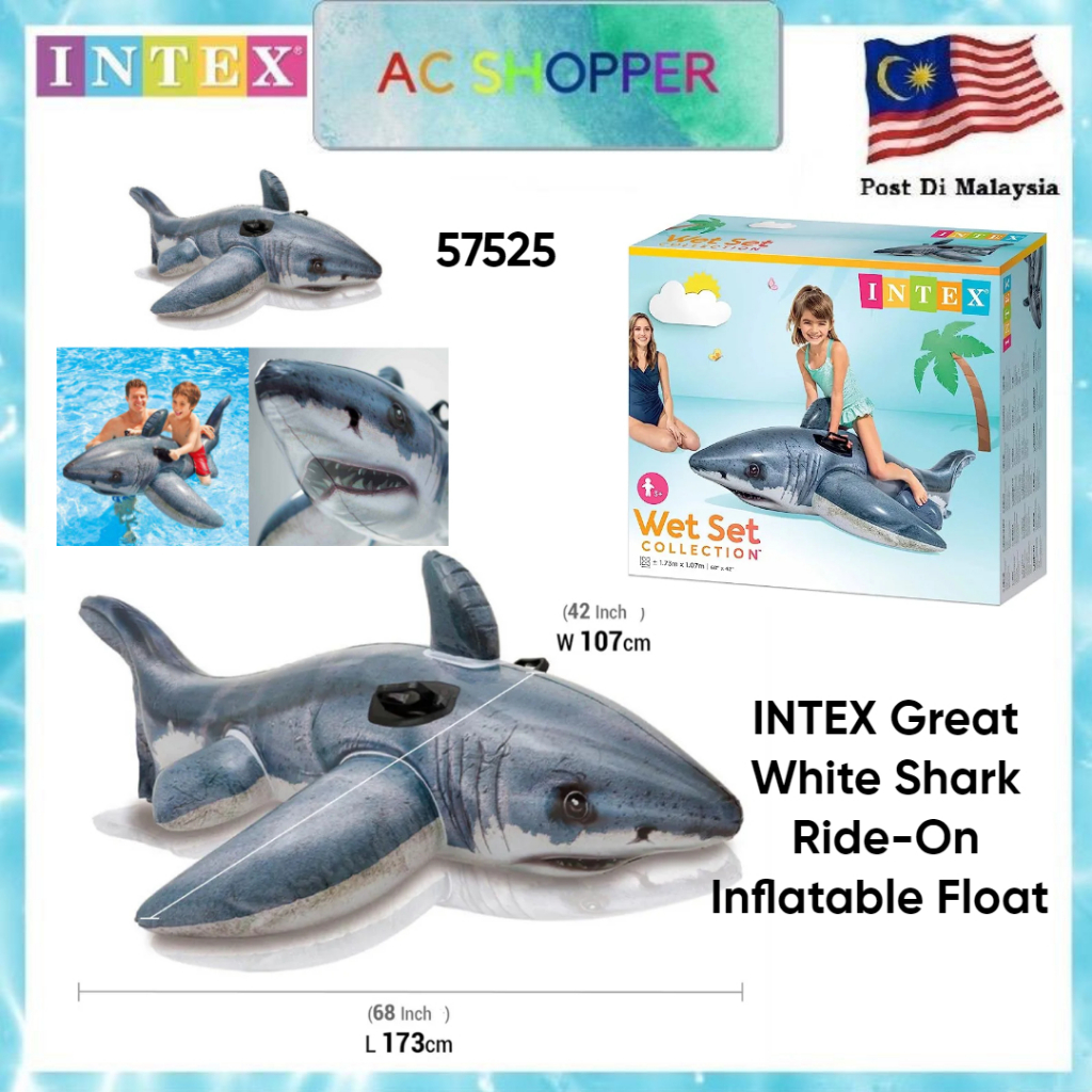 INTEX 57525 Gray Shark Inflatable ride Float Swimming Pool Toy Swimming ...