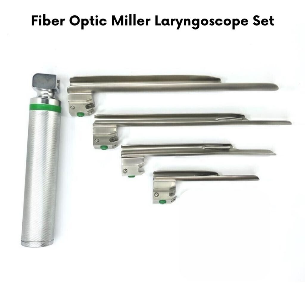 Fiber Optic Miller Laryngoscope Set with 4 Blades, Medical ENT