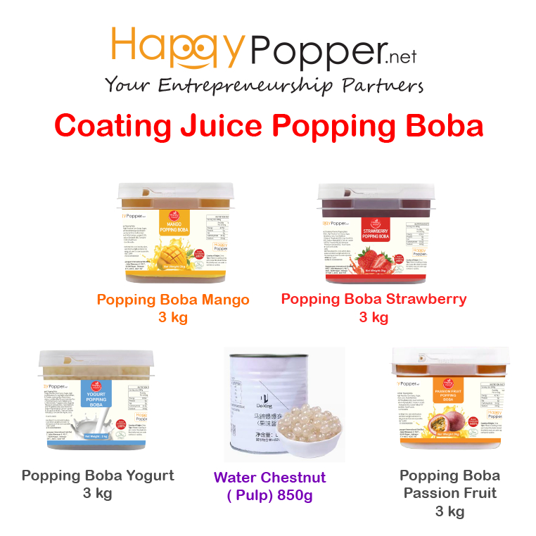 Happypopper Coating Juice Popping Boba Balls MangoStrawberryYogurtWater Chestnut 3 Kg 3kg