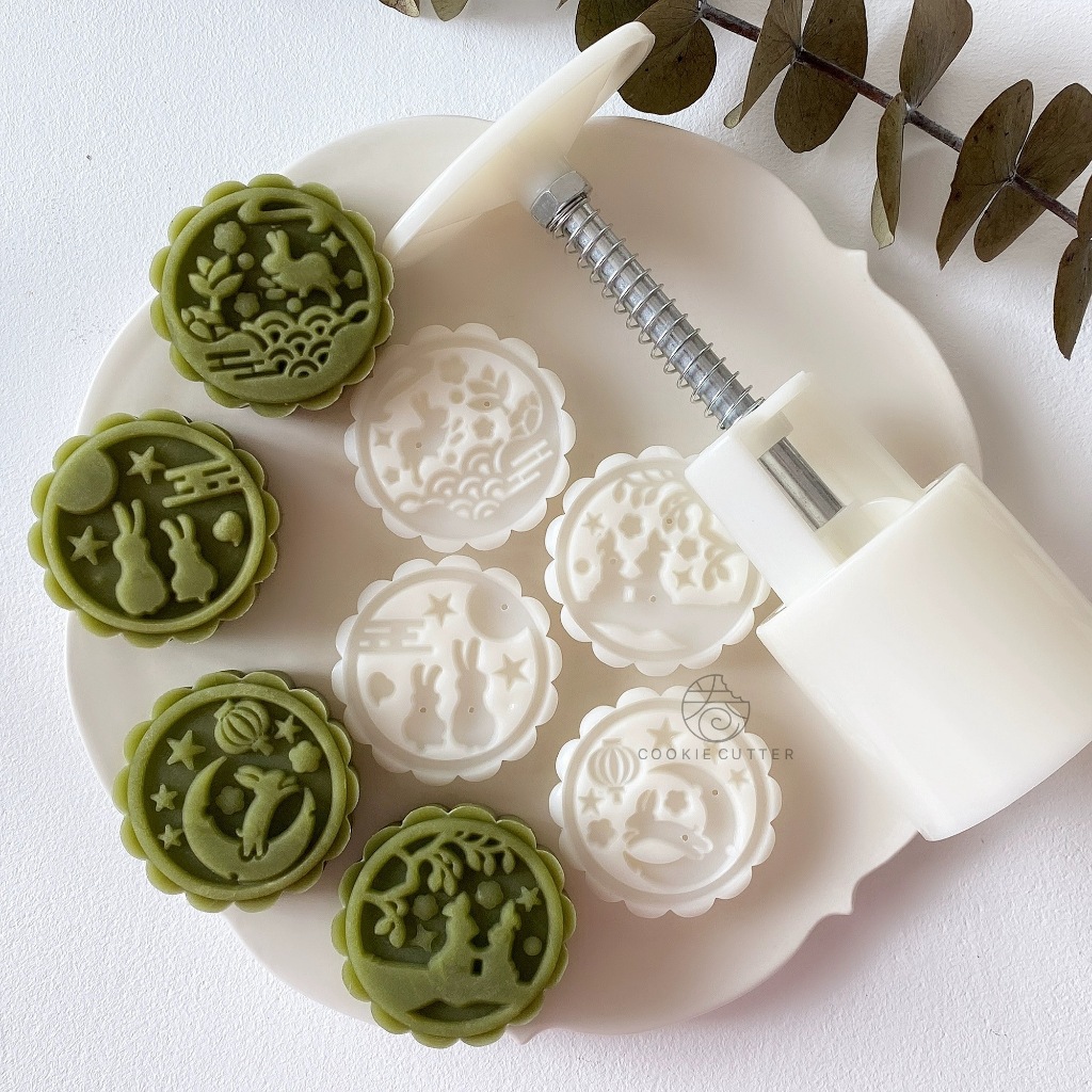 2024 NEW 50G ROUND RABBIT MOONCAKE PLUNGER MOULD 4片装 50克 中秋经典小兔子奔月团圆中式 ...