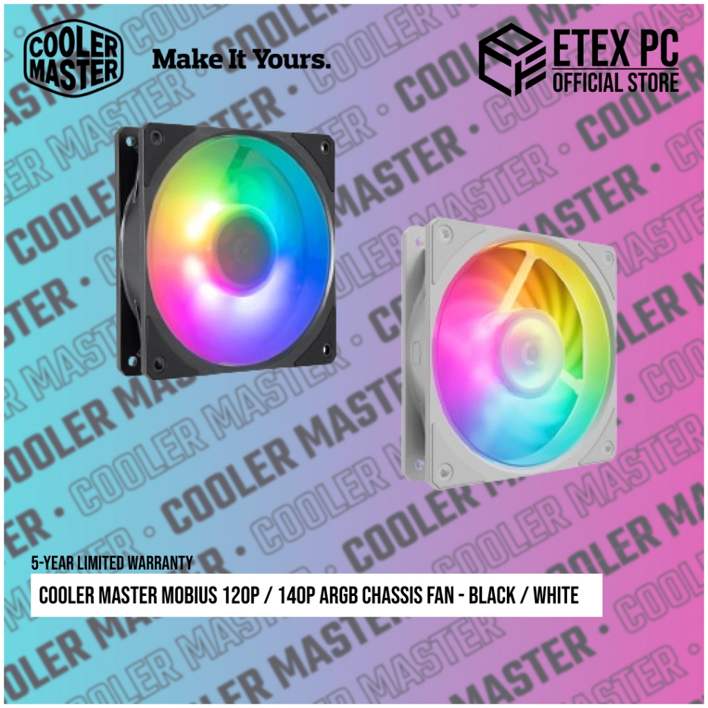 Cooler Master Mobius 120P / 140P ARGB Chassis Fan - Black / White ...