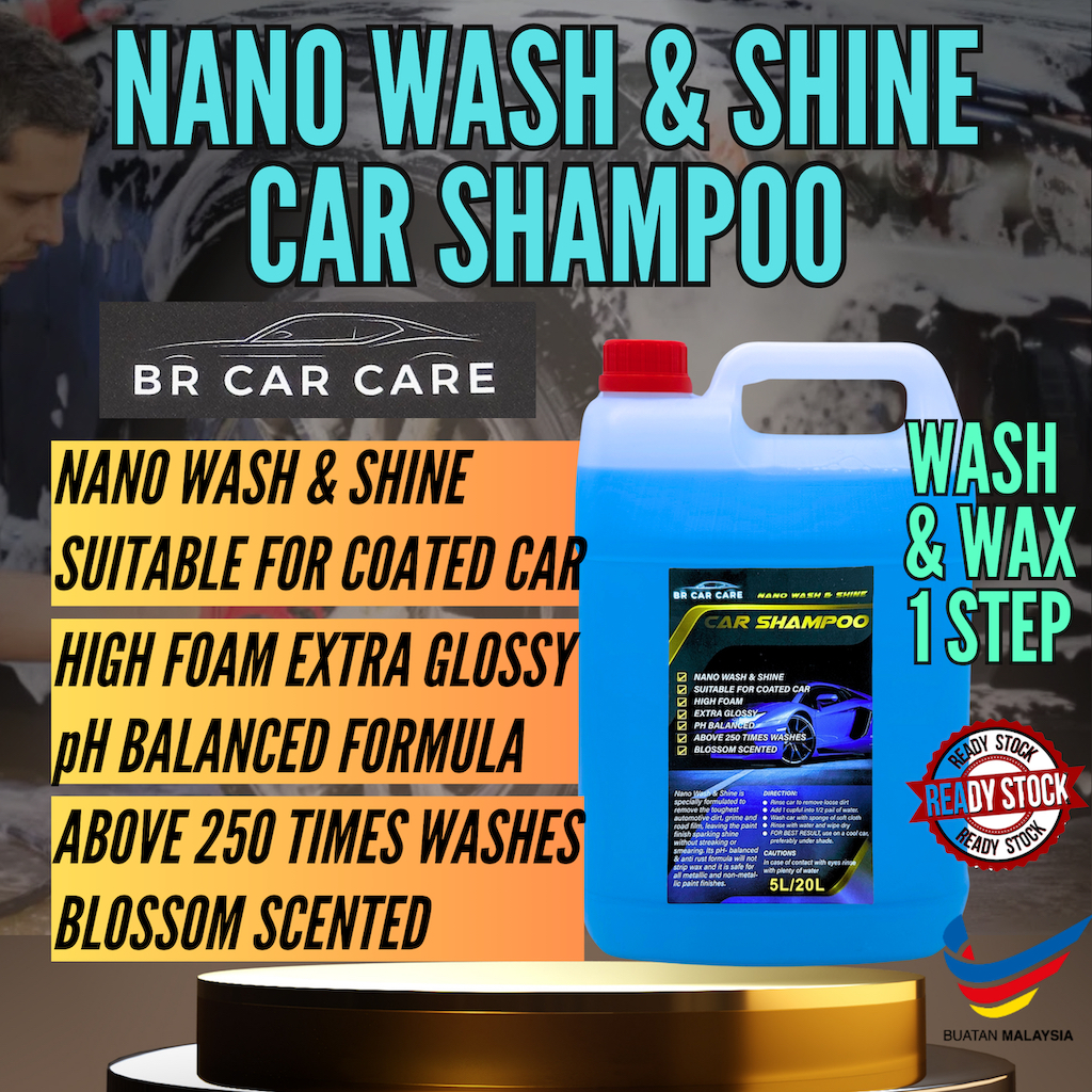 BR Nano Wash & Shine Car Shampoo 5L Easy Wash & Wax In 1 Step & Direct ...