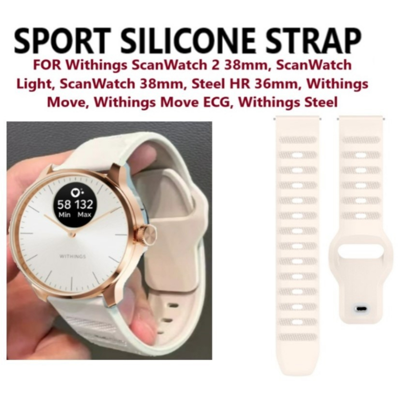 Soft Sport Silicone Strap Band Watch Withings ScanWatch 2 38mm Light Steel HR 36mm Withings Move ECG Shopee Singapore