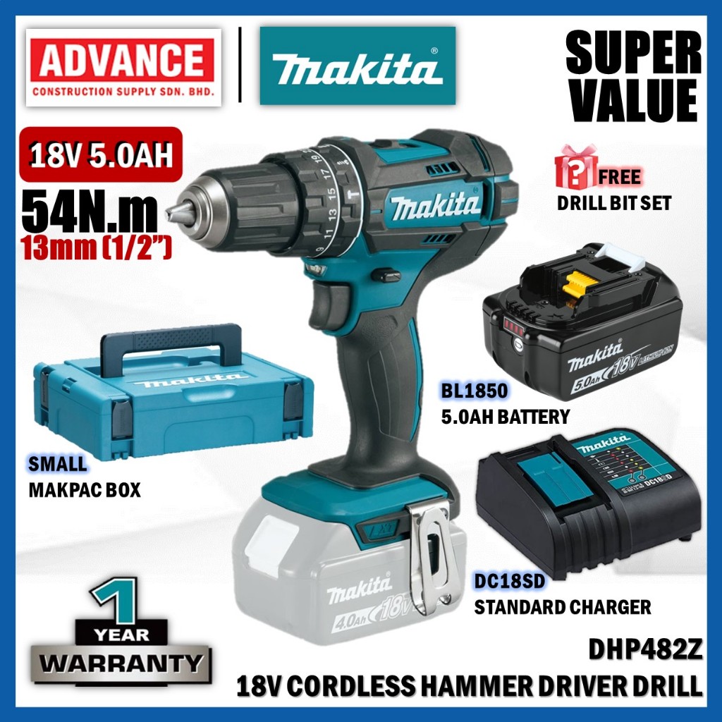 11.11 MAKITA DHP482Z 18V Cordless Hammer Driver Drill 13MM 1 2 Shopee Singapore