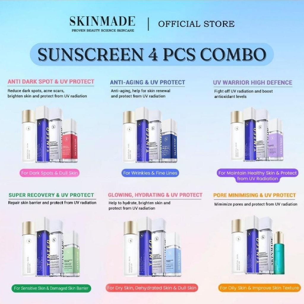 SKINMADE Combo Set - Sunscreen SPF50 + Face + Moisturiser (4 Pcs ...