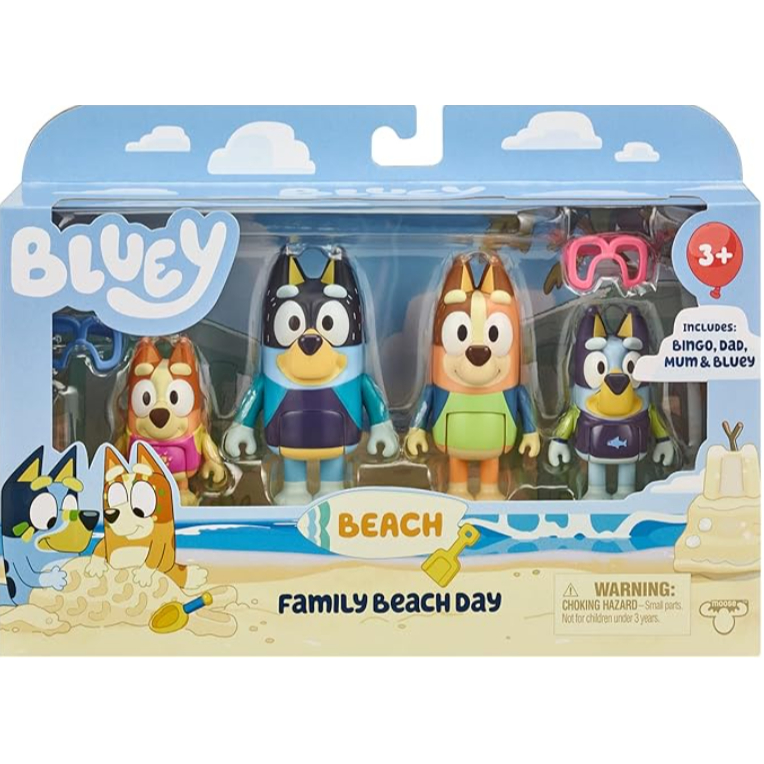 Bluey Figure 4-Pack, Family Beach Day 2.5-3 Inch, Bingo, Bandit and ...