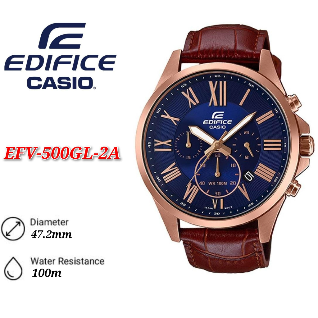 Casio Edifice EFV 500GL 2AV Men s Chronograph Rose Gold Leather Watch EFV 500GL Shopee Singapore