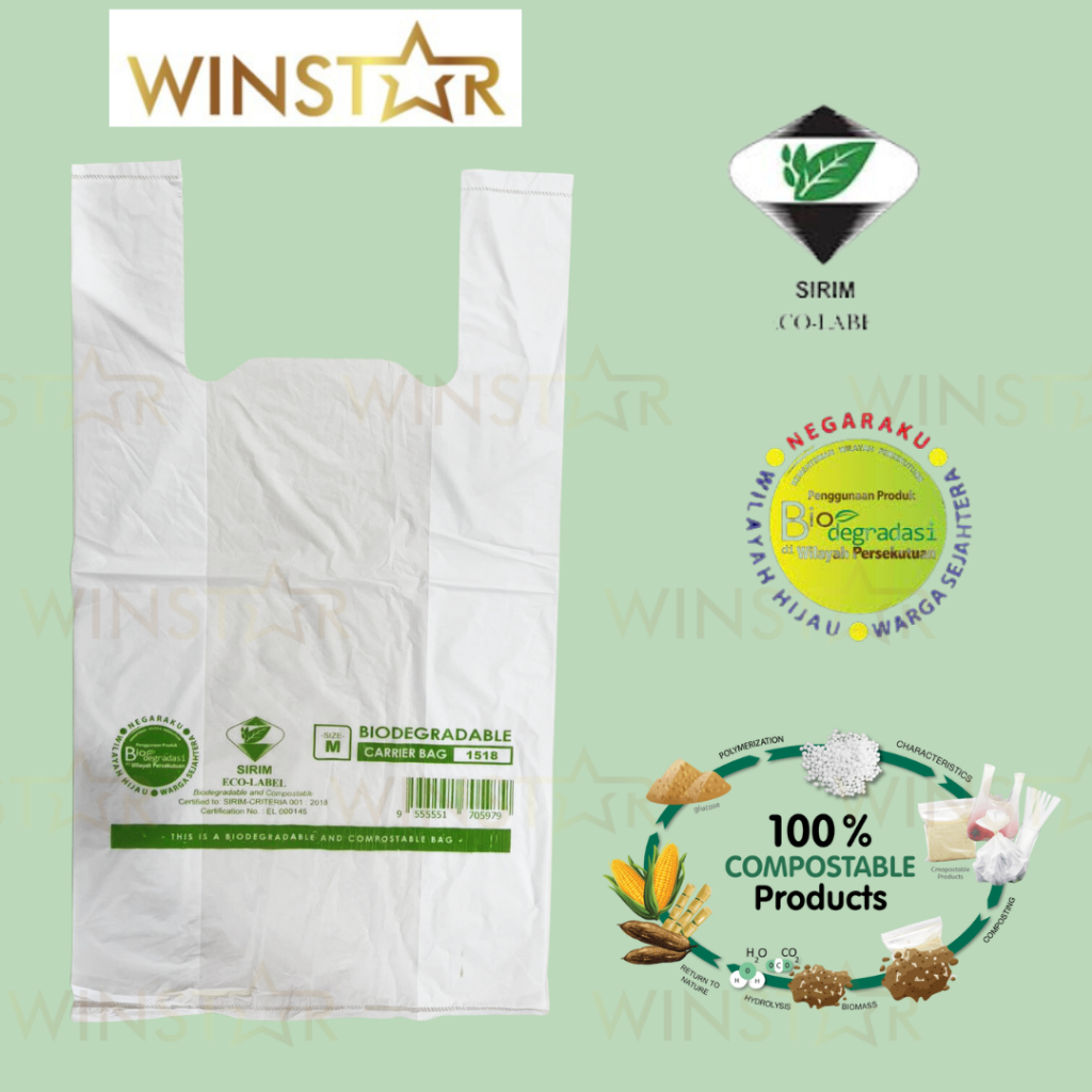 COMPOSTABLE PLASTIC BAG | PLASTIK JAGUNG SIRIM ECO LABEL | 1PKT 100PCS ...