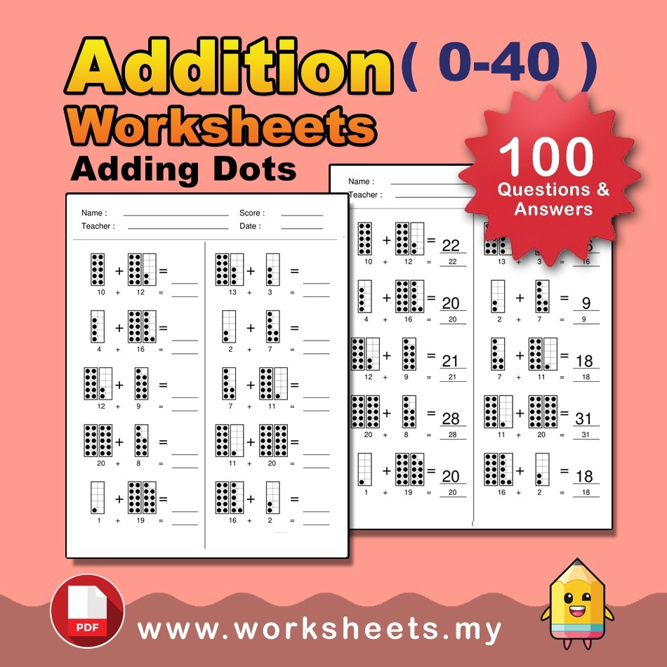 IGCSE Math ADDITION: Adding Dots Worksheets (0-40) 400 Q+A | IGCSE ...