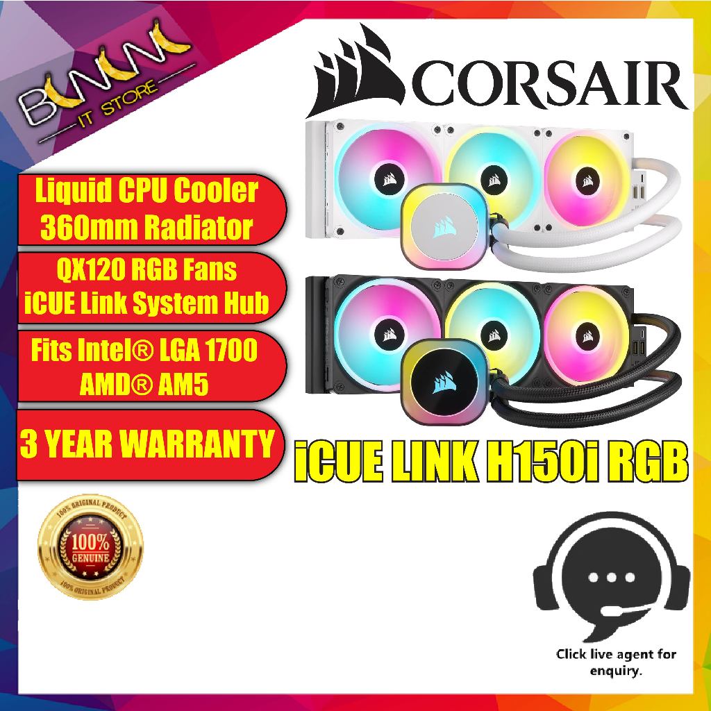 CORSAIR ICUE LINK H150i RGB Liquid CPU Cooler - 360mm AIO - QX120 RGB ...