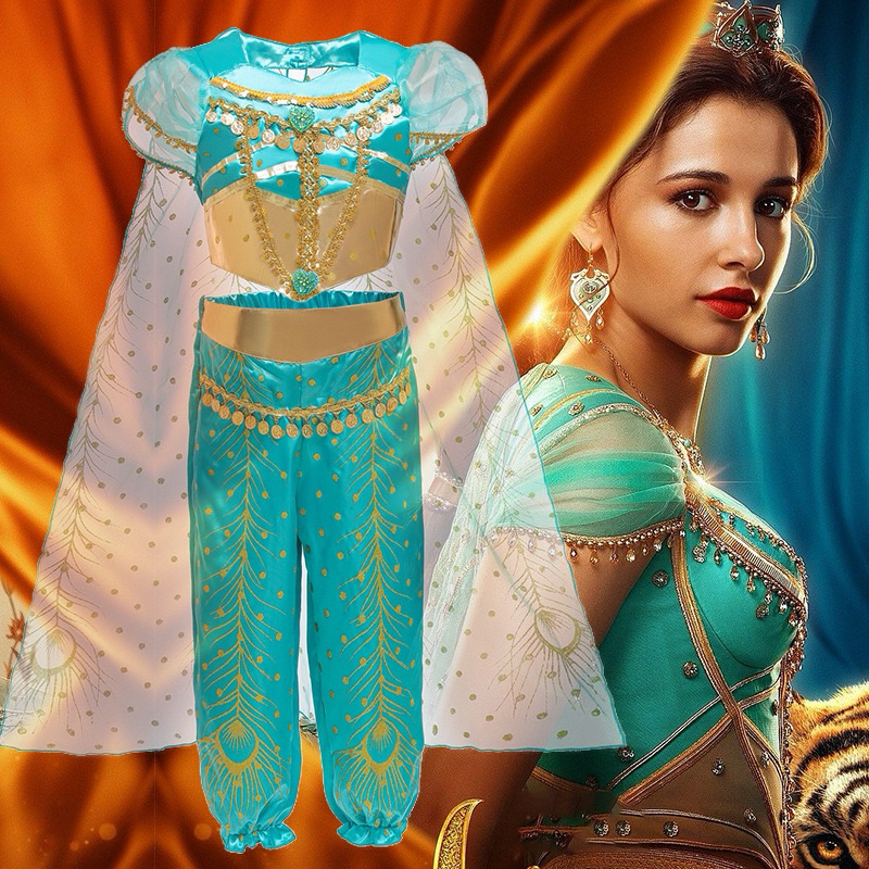 Halloween Aladdin Princess Jasmine Dress Cosplay Costume With Cloak