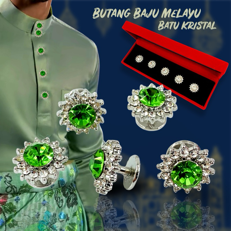 Elegant Brooch 1 set Butang Baju Melayu Nikah Batu Kristal Malay Shirt ...