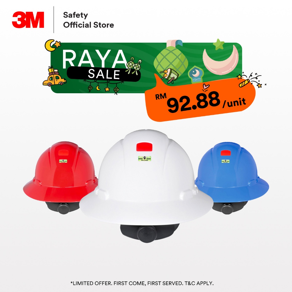 3M H800SFRUV Full Brim Safety Helmet / DOSH SIRIM Approved/ Ratchet