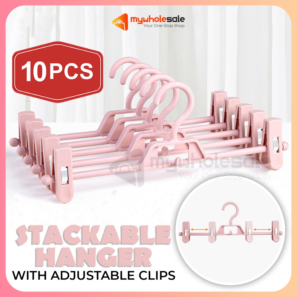 10 Pcs Non-Slip Rotatable Stackable Hanger with Adjustable Clips ...