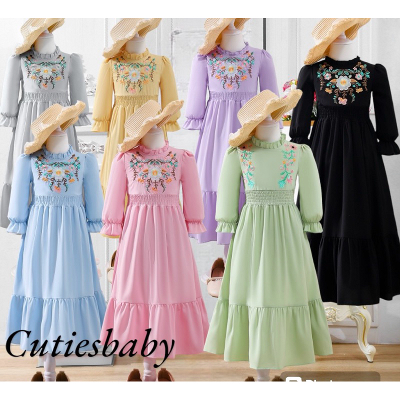 kids dresses dress lace kanak kanak Jubah Budak Perempuan 4y to 14y Kanak Kanak Jubah Kids Girl Long Dress  Embroidery Floral Print Party Dress