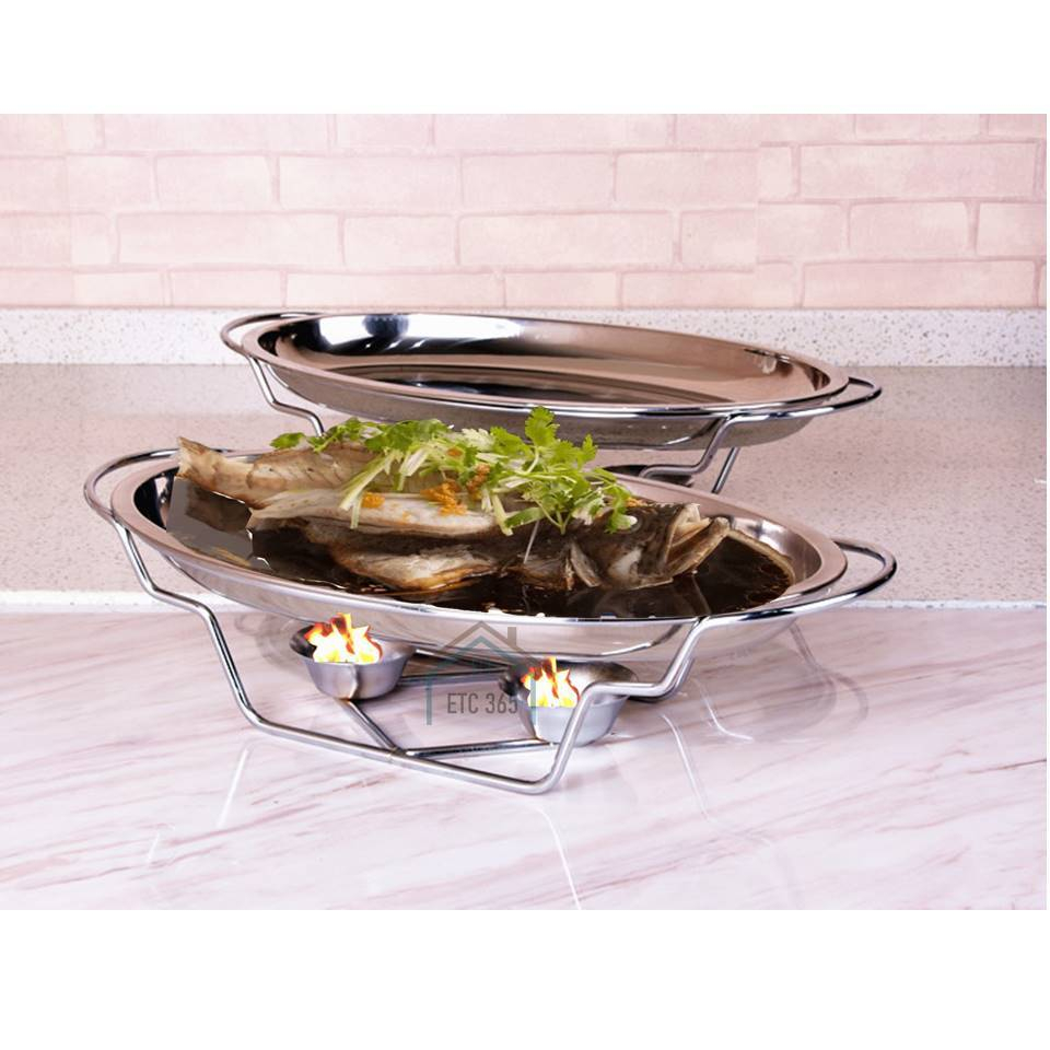 Stainless Steel Oval Shape Fish Plate With Stand Warmer Piring Ikan ...