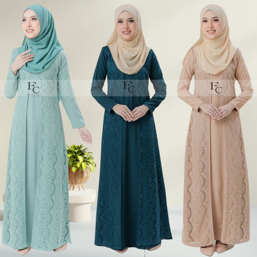 New Design Jubah Lace Mterial Premium Como Crepe Exclusive By Fazallina ...