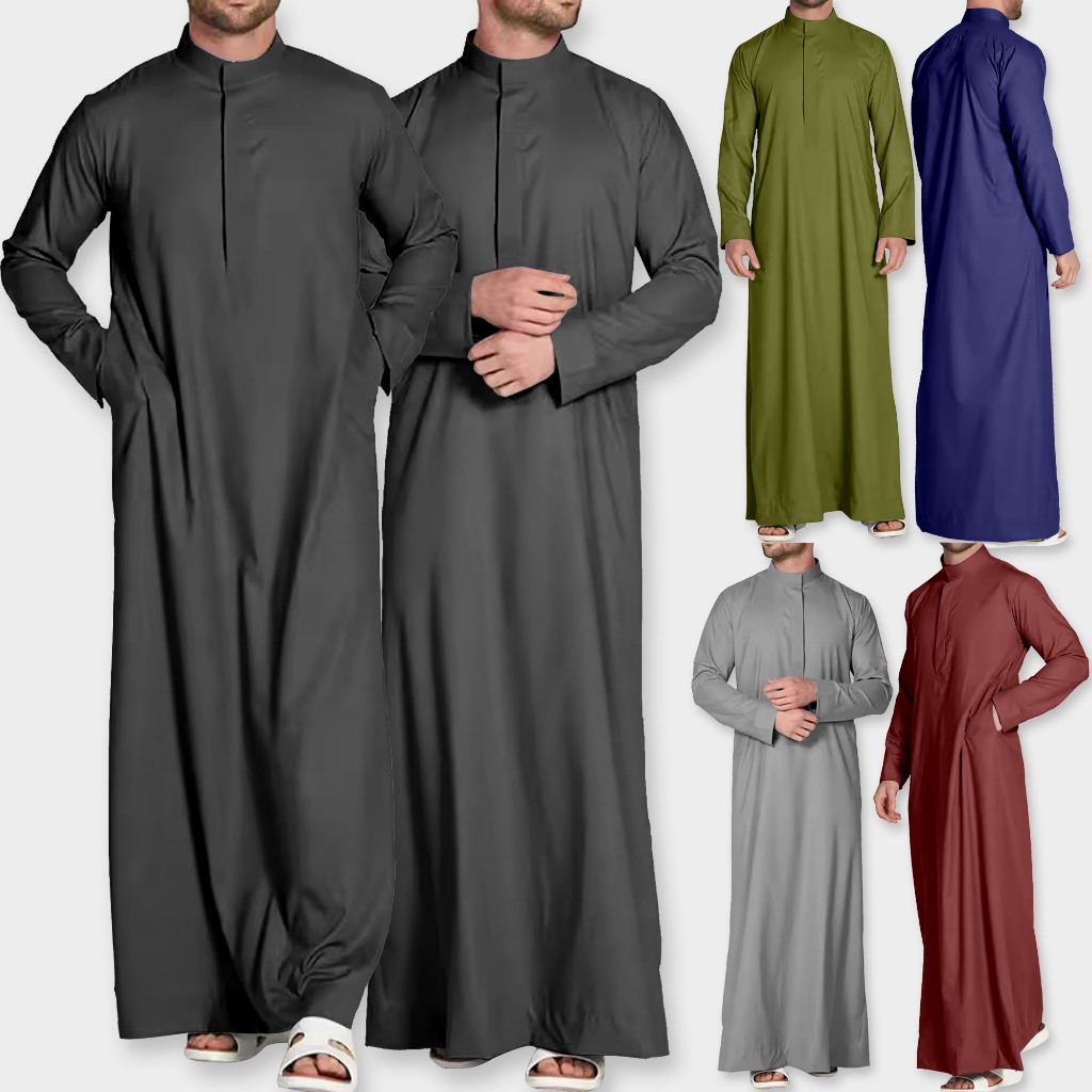 Exclusive Lelaki Jubah Men’s Robe Stand Collar Jubah Lengan Panjang Tow ...