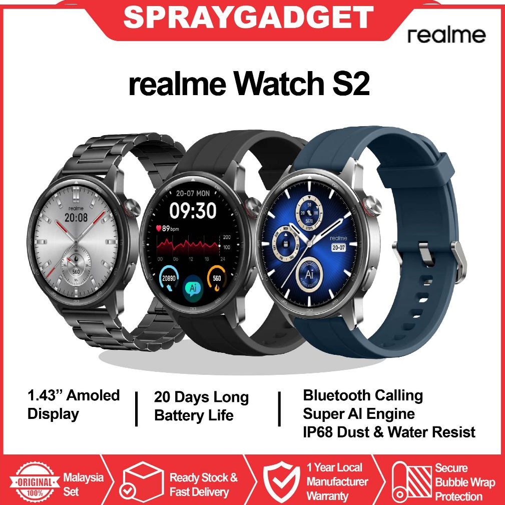 realme Watch S2 Amoled Display l Bluetooth Calling l 150+ Sport  Modes realme Warranty
