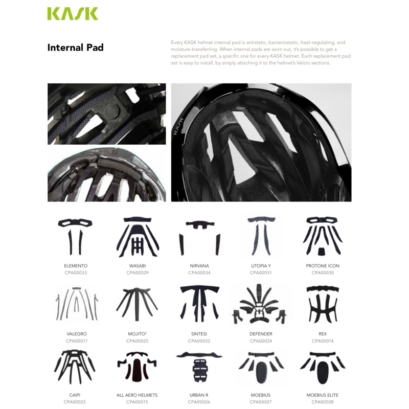 Bike Helmet Kask Valegro Replacement Pads Valegro Kask Mojito