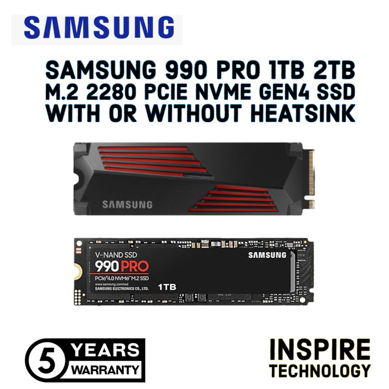 Samsung 990 Pro 1TB 2TB M.2 2280 PCIe NVMe Gen4 SSD with or without  heatsink