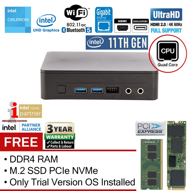Intel NUC11ATKC4 L9 Celeron NUC Mini PC without OS Quad-Core 2.90GHz ...