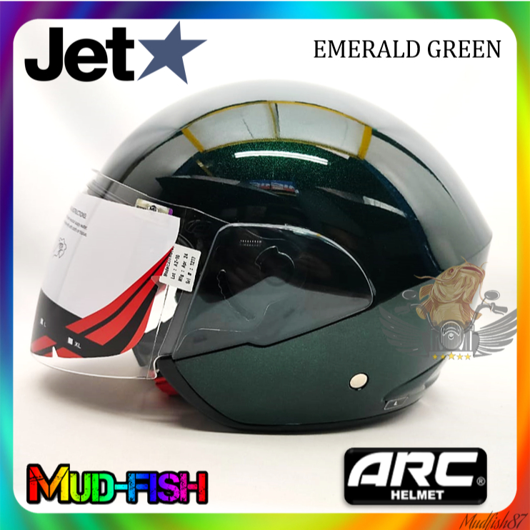 HIJAU ARC JETSTAR KELEDAR HAT JET STAR STENG SEMI JET HELMET (DARK ...