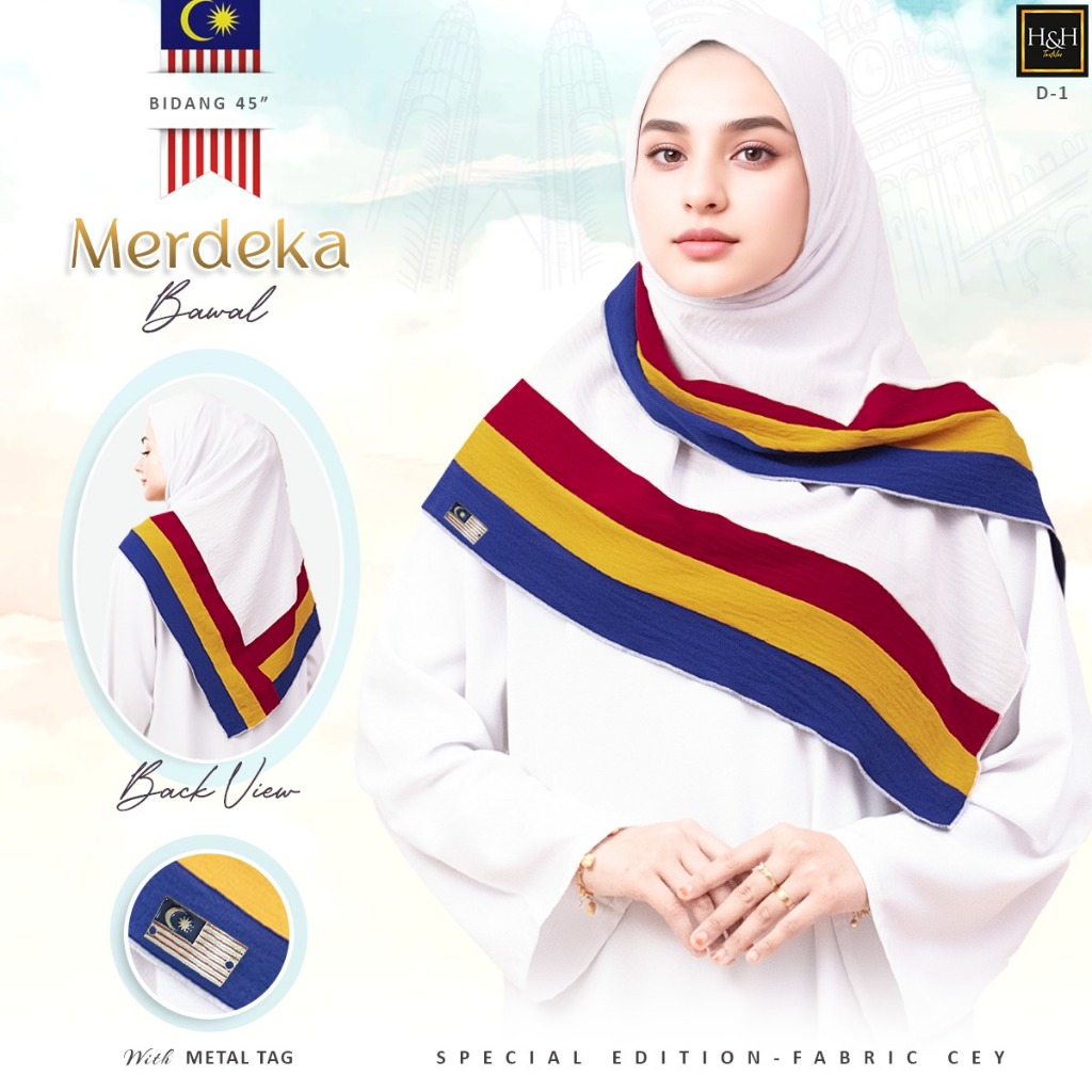 Merdeka 2024 Merdeka Tudung Bawal Merdeka Pattern Bidang 45