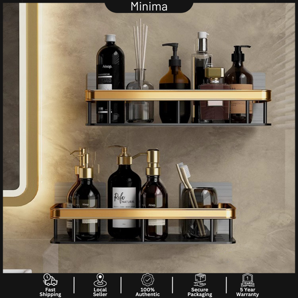MINIMA Bathroom Wall Rack Organizer Gold Corner Rack Shelf Shower Shampoo Cosmetics Storage No ...
