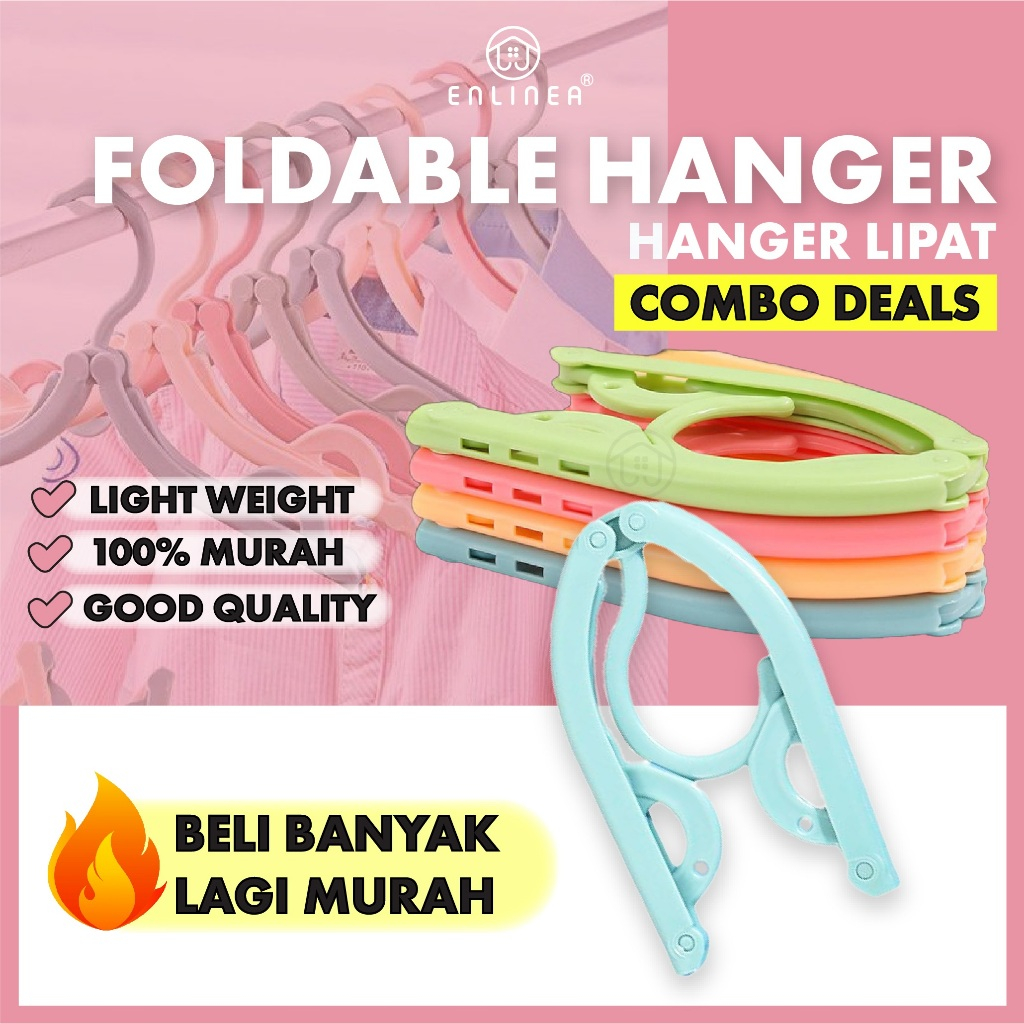 COMBO SET Folding Hanger Plastic Foldable Travel Hanger Non-slip Hanger ...