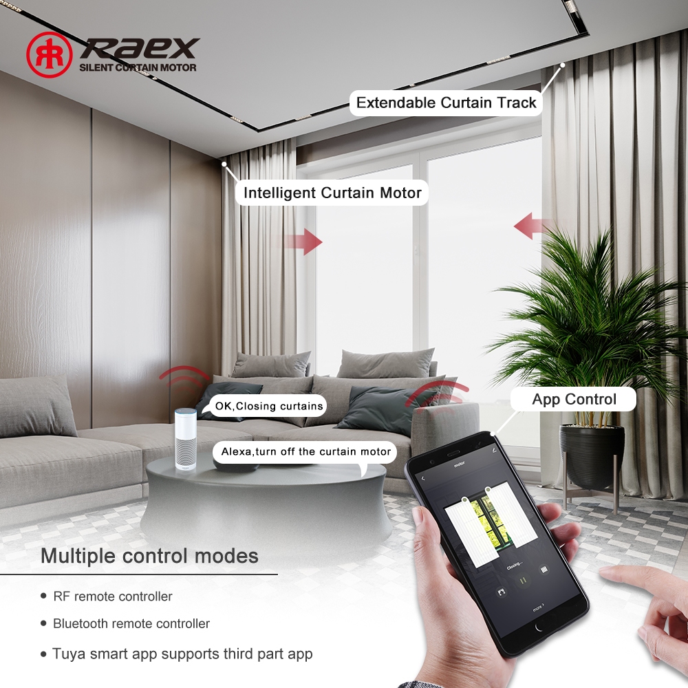 Smart Home Automated Curtain Track System with WiFi Motor, Remote Control, Compatible Alexa