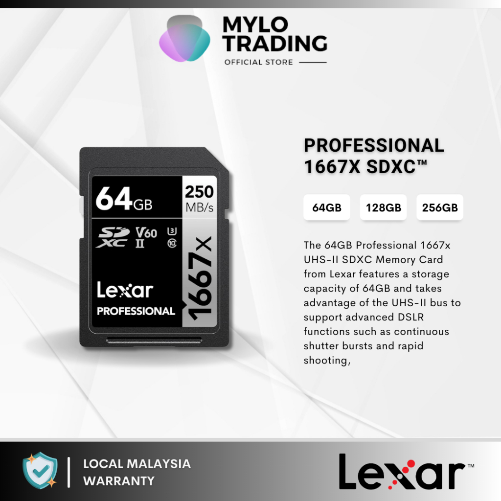 Lexar 64GB 128GB 256GB Professional 1667x SDXC UHS-II U3 V60 250MB