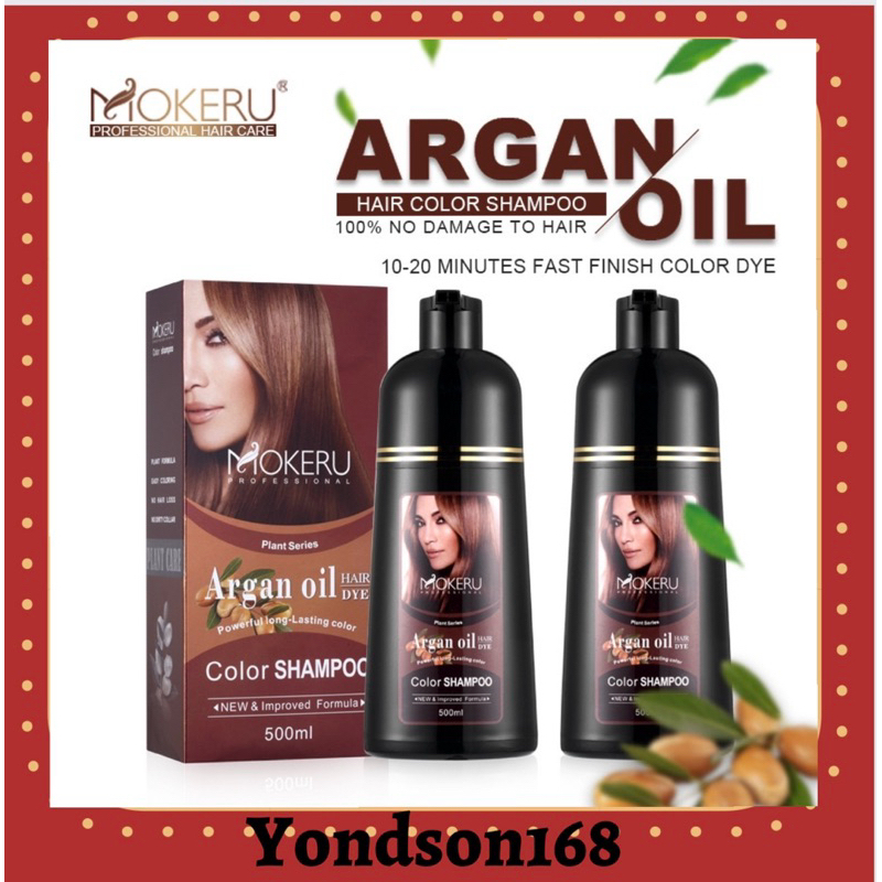 Mokeru Argan Oil Hair Dye Shampoo Pewarna Rambut Colour Natural Cream ...