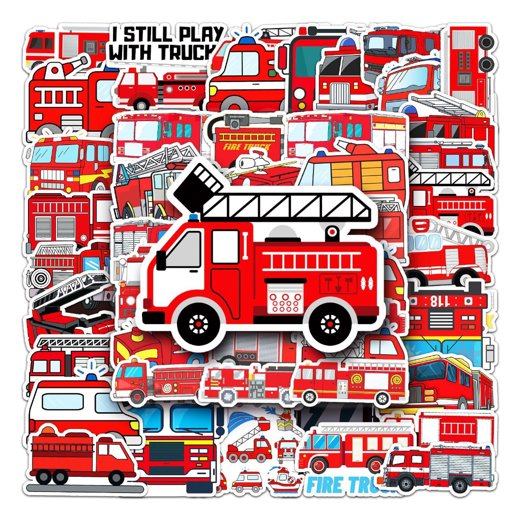 BS073 Waterproof Sticker 50pcs FIRE TRUCK NON-REPEATING Sticker Laptop ...