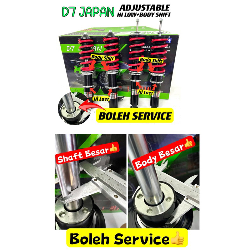 D7 ADJUSTABLE WIRA WAJA GEN2 PERSONA HI LOW BODY SHIFT ADJUSTABLE // ABSORBER SPRING EVO3 LANCER