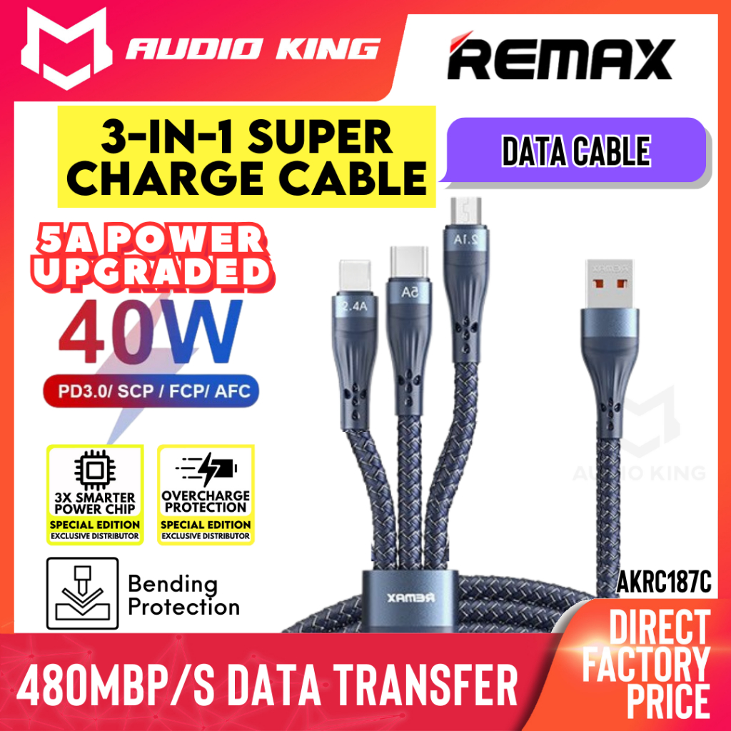 REMAX Universal 3 In 1 Cable Super Fast Charging USB A To Type C Micro ...