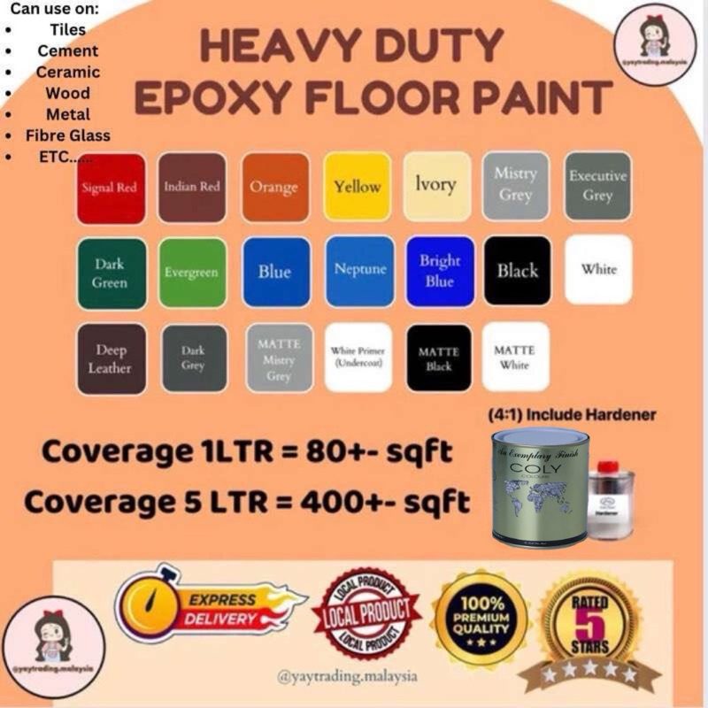 MATTE,GLOSS 1L//5L COLY EPOXY FLOOR PAINT HEAVY DUTY & WATERPROOF