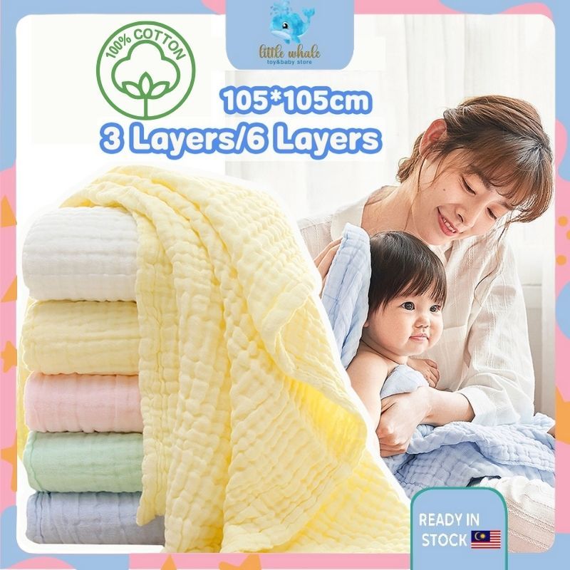 105X105cm Bedung 3 Lapis & 6 Lapis Super Lembut 100% Kapas Newborn Baby ...
