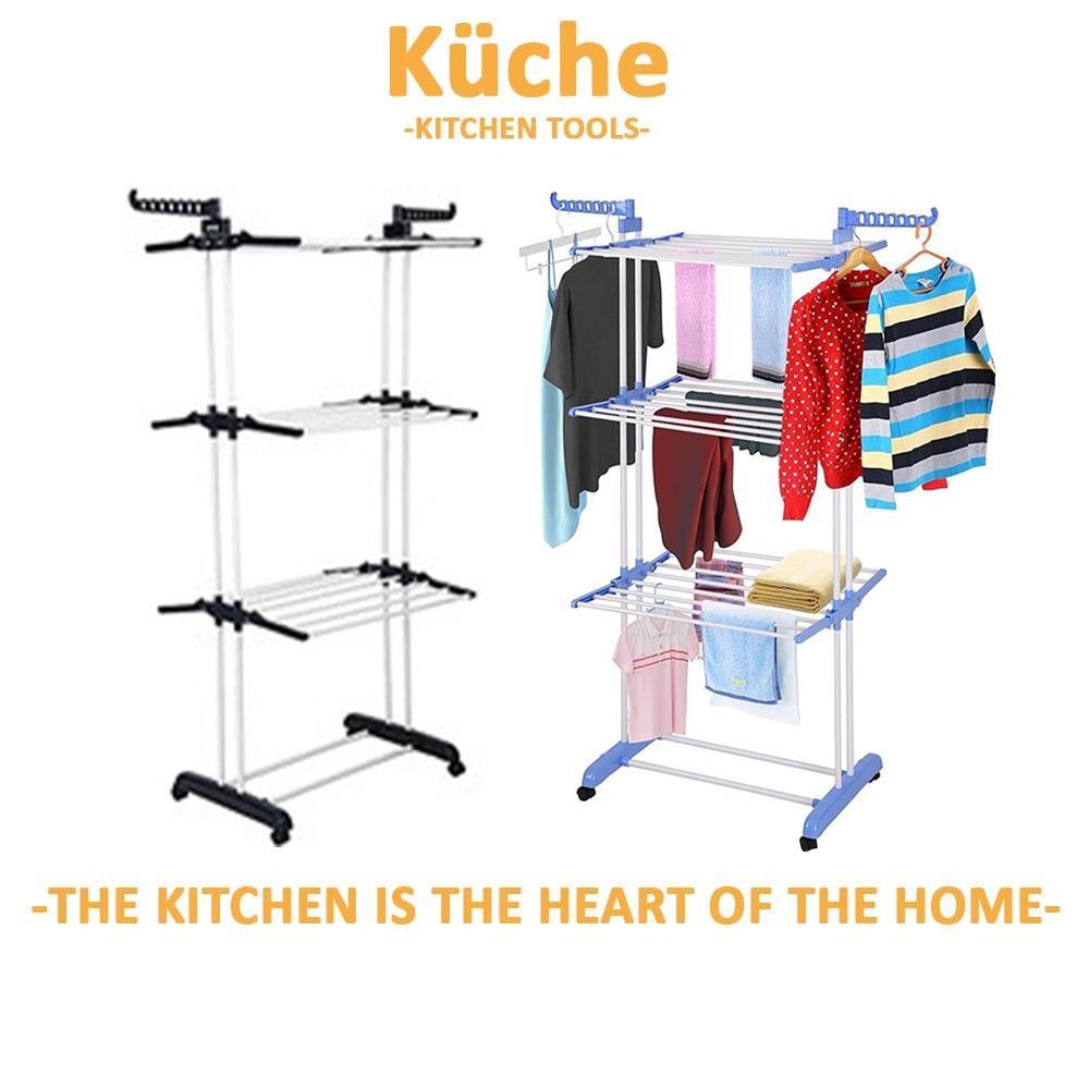KUCHE [Double/Single Support] 3 Tier Foldable Drying Rack Clothes Rack ...
