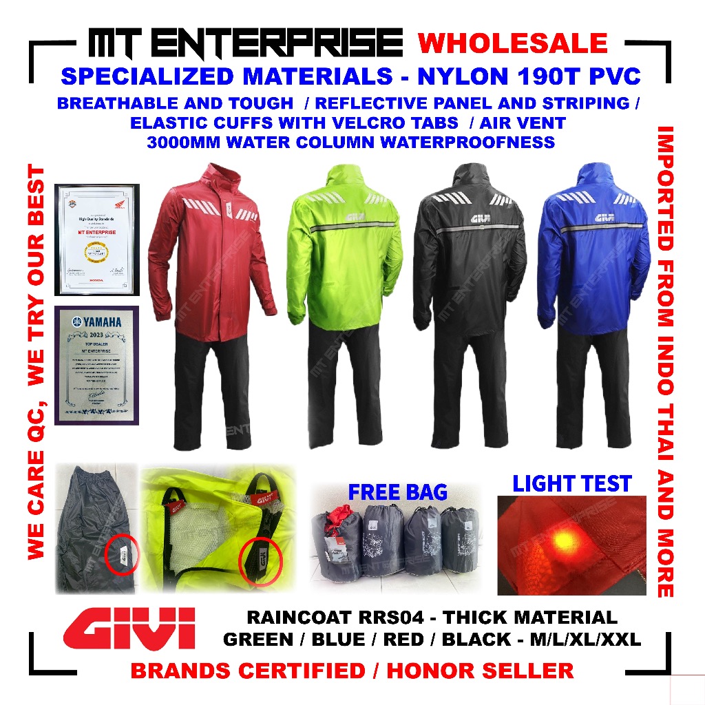 FREE MJL LED GIVI RRS04.AX Waterproof Raincoat Rain Suit Rider Tech M L XL XXL 5XL Shopee Singapore