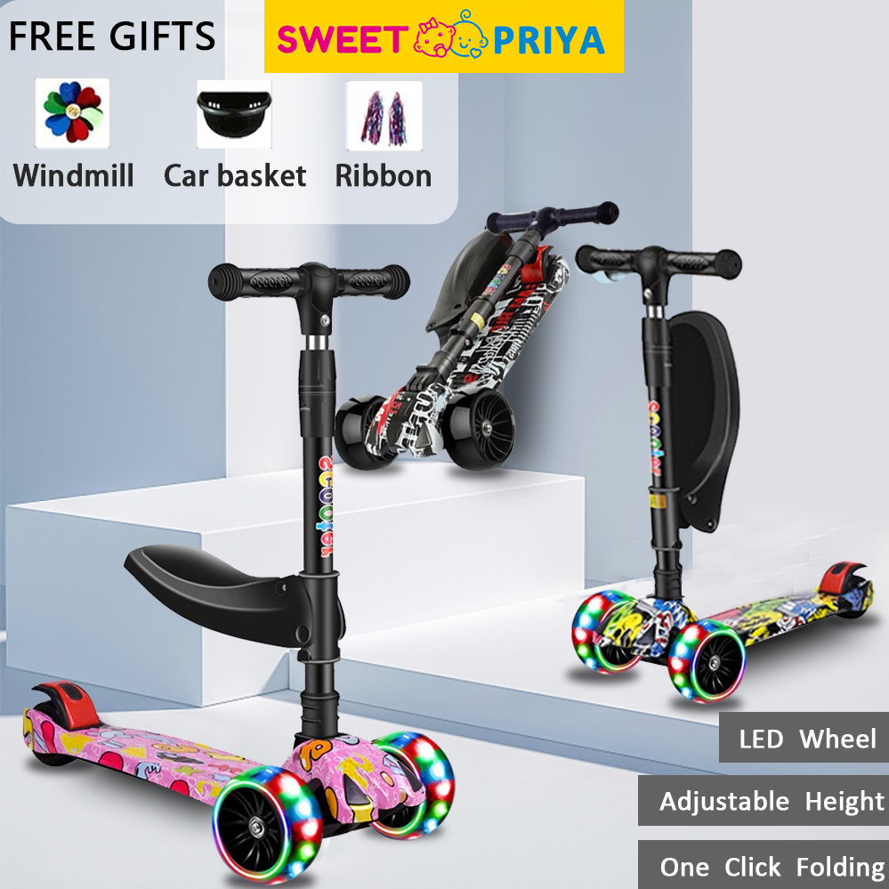 2 In 1 Child Scooter Toy Tricycle Scooter With Adjust Handle Bar PU Light Up Wheel main image 1