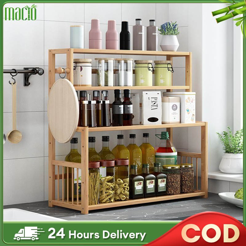 Bamboo Kitchen Organizer Rack 2/3/4 Layers Rak Dapur Kitchen Rack Spice ...
