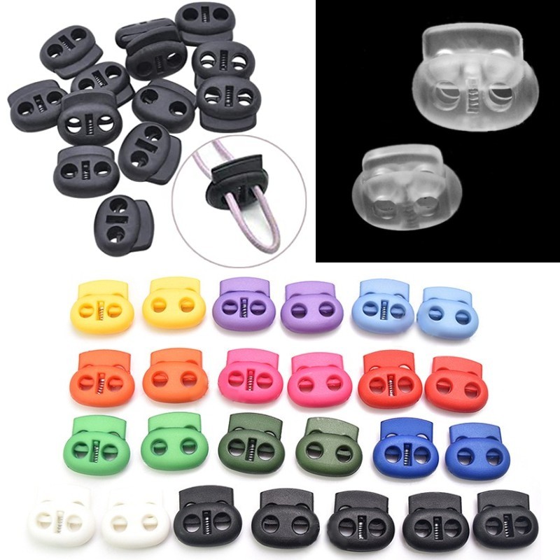Flat Nose Cord Stopper Toggle 2 Double Hole Lock Black Plastic Nylon ...