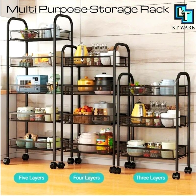3/4/5 Tiers Multipurpose Trolley Rack Storage Rack Wheel Removable ...