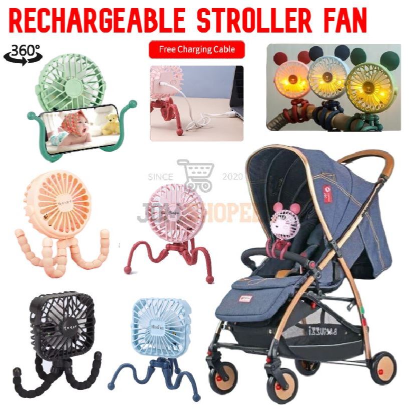 360 LED Light Rechargeable USB Fan Portable Hand Mini Clip Cooling Fan ...