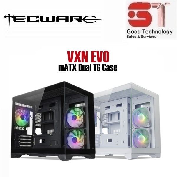 TECWARE VXN EVO TG ARGB DUAL TG CHAMBER MATX CASING ( BLACK / WHITE ...