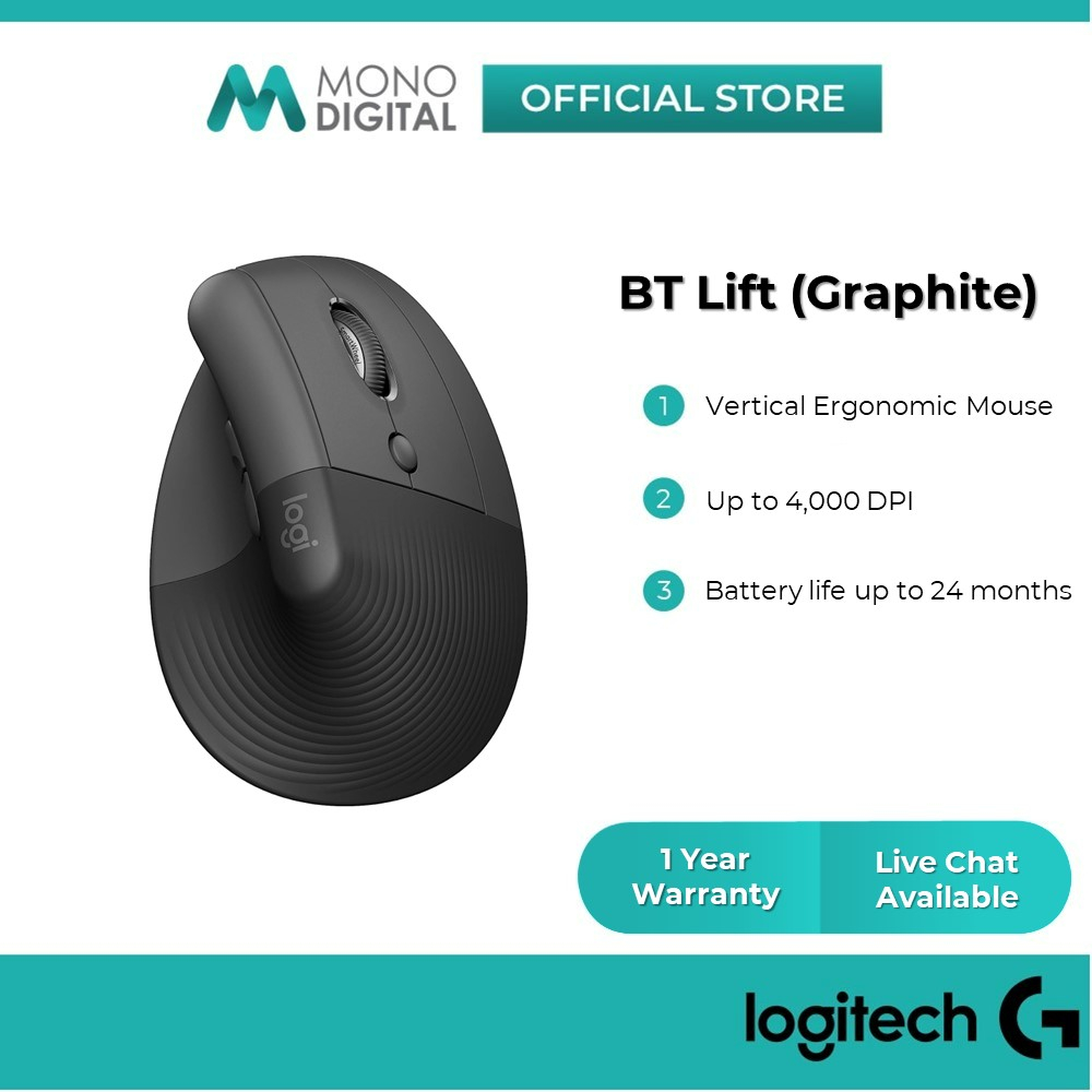 Logitech Wireless BT Lift Vertical Ergonomic Mouse (Quiet Click / Up to ...