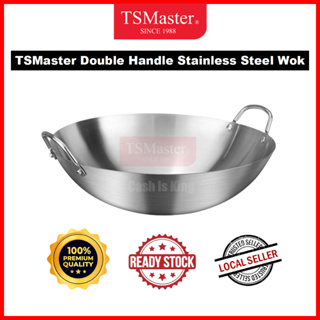 Extra thick stainless steel Chinese large wok double ear single