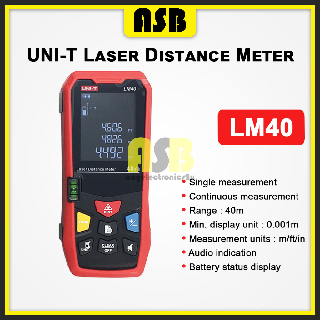 (1pc) Uni-T LM 40 Laser Distance Meter ( 40 Meter ) Meter Jarak Laser ...
