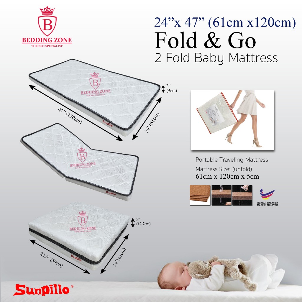 Sunpillo 2-in-1 Foldable Baby Mattress (Fibre) + Fitted Bedsheet (60cm ...